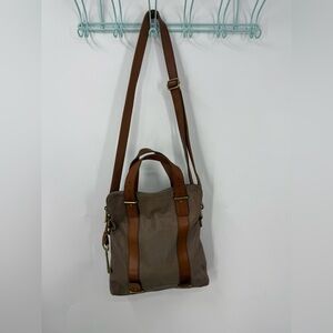 Fossil brand 2 tone leather satchel or tote bag